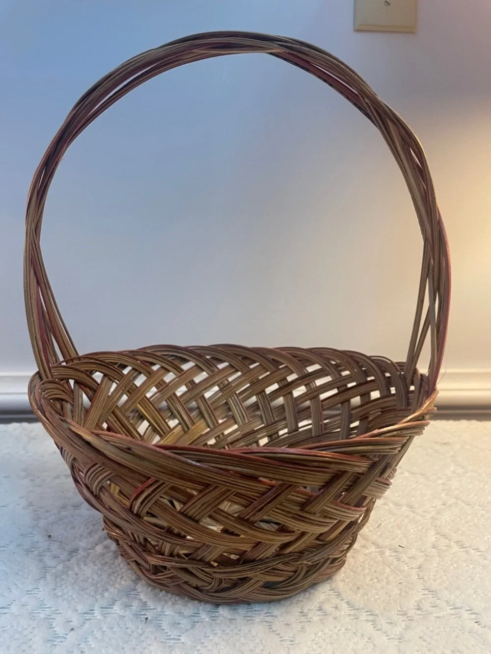 Woven Brown Willow Basket with Handle